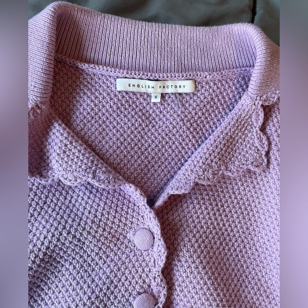 Lilac Scalloped Edge Cropped Cardigan ENGLISH FACTORY - Picture 3 of 12